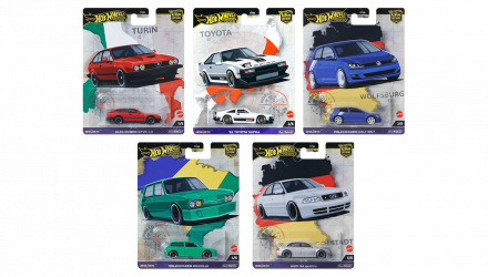 Набір Машинка Premium Hot Wheels Alfa Romeo GTV6 3.0 World Tour 1:64 HRV80 Red  + '82 Toyota Supra White + Volkswagen Golf Mk7 Blue + Brasilia Green + Audi S4 Quattro Silver - Retromagaz, image 6