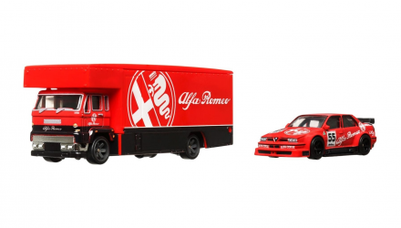 Машинка Premium Hot Wheels 2шт Alfa Romeo 155 V6 TI и Транспортер Fleet Flyer Team Transport 1:64 FLF56/HKF42 Red - Retromagaz, image 2