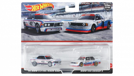 Машинка Premium Hot Wheels 2шт '73 BMW 3.0 CSL Race Car / 320 Group 5 2-Packs 1:64 HKF55 White - Retromagaz, image 1