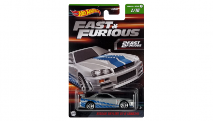 Тематическая Машинка Hot Wheels Nissan Skyline GT-R (BNR34) Fast & Furious 1:64 HNR88/HNT02 Silver - Retromagaz, image 1