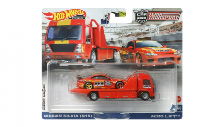 Машинка Premium Hot Wheels 2шт Nissan Silvia (S15) та Транспортер Aero Lift Team Transport 1:64 FLF56/HCR35 Red - Retromagaz, image 1