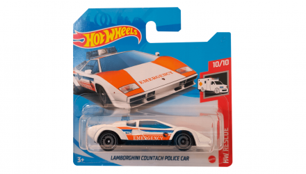 Машинка Базова Hot Wheels Lamborghini Countach Police Car Treasure Hunts Rescue 1:64 GTC86 White - Retromagaz, image 1