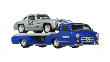 Машинка Premium Hot Wheels 2шт Mercedes-Benz 300 SL и Транспортер '55 Blaues Wunder Team Transport 1:64 HRV48 Silver - Retromagaz, image 3