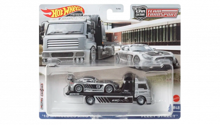 Машинка Premium Hot Wheels 2шт '16 Mercedes-AMG GT3 та Транспортер Fleet Street Team Transport 1:64 HCR39 Silver - Retromagaz, image 1