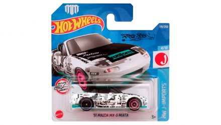 Машинка Базовая Hot Wheels '91 Mazda MX-5 Miata Mad Mike J-Imports 1:64 HCV77 White - Retromagaz, image 1