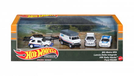 Машинка Premium Hot Wheels 4шт MG Metro 6R4 / Lancia Delta / Ford RS200 / HW Rally Hauler Group B Diorama 1:64 HKC18 White - Retromagaz, image 1