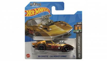 Машинка Базовая Hot Wheels '68 Corvette - Gas Monkey Garage Super Treasure Hunt STH Dream Garage 1:64 HKL10 Gold - Retromagaz, image 1