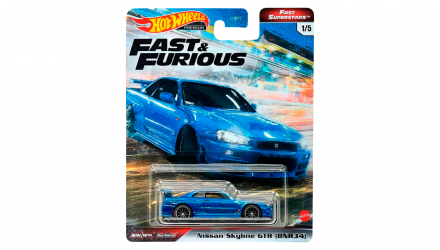 Машинка Premium Hot Wheels Nissan Skyline GTR (BNR34) Fast & Furious 1:64 GRL84 Metallic Blue - Retromagaz, image 1