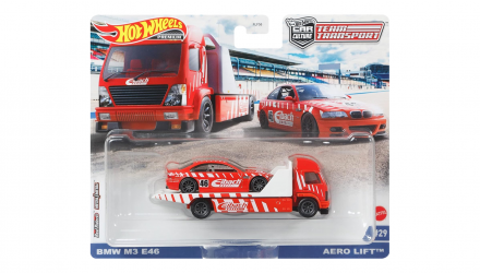 Машинка Premium Hot Wheels 2шт BMW M3 E46 и Транспортер Aero Lift Team Transport 1:64 GRK57 Red - Retromagaz, image 1