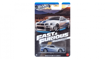 Тематическая Машинка Hot Wheels Nissan Skyline GT-R (BNR34) Brian O'Conner Fast & Furious 1:64 JBY31 Silver - Retromagaz, image 1