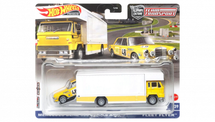 Машинка Premium Hot Wheels 2шт Mercedes-Benz 300 SEL 6.8 AMG и Транспортер Fleet Flyer Team Transport 1:64 HCR32 Yellow - Retromagaz, image 1