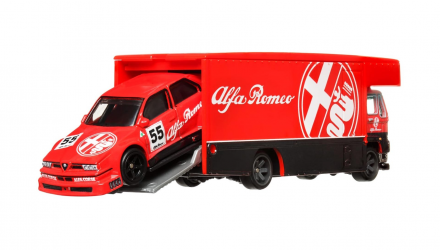 Машинка Premium Hot Wheels 2шт Alfa Romeo 155 V6 TI и Транспортер Fleet Flyer Team Transport 1:64 FLF56/HKF42 Red - Retromagaz, image 4