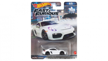 Машинка Premium Hot Wheels Porsche 718 Cayman GT4 Fast & Furious 1:64 HKD20 White - Retromagaz, image 1