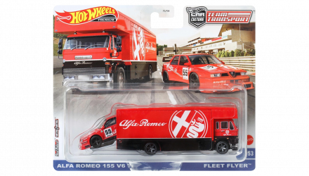 Машинка Premium Hot Wheels 2шт Alfa Romeo 155 V6 TI и Транспортер Fleet Flyer Team Transport 1:64 FLF56/HKF42 Red - Retromagaz, image 1