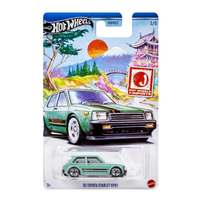 Тематическая Машинка Hot Wheels `81 Toyota Starlet KP61 J-Imports 1:64 HWR57/HRT02 Green - Retromagaz