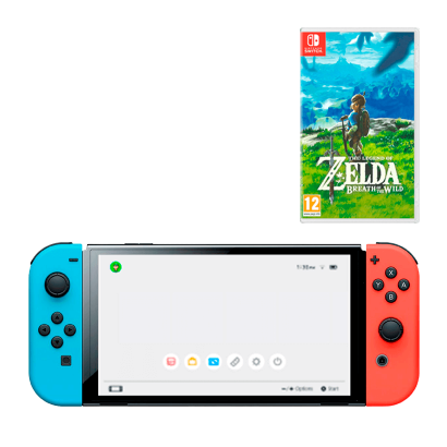 Набір Консоль Nintendo Switch OLED Model HEG-001 64GB Blue Red Б/У + Гра The Legend of Zelda Breath of The Wild Російська Озвучка Б/У - Retromagaz