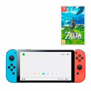 Набор Консоль Nintendo Switch OLED Model HEG-001 64GB Blue Red Б/У + Игра The Legend of Zelda Breath of The Wild Русская Озвучка Б/У - Retromagaz