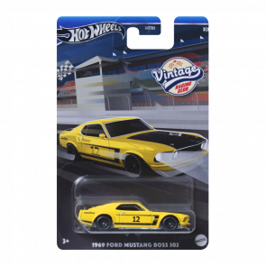 Тематическая Машинка Hot Wheels 1969 Ford Mustang Boss 302 Vintage Racing Club 1:64 HRT81/HRV08 Yellow - Retromagaz