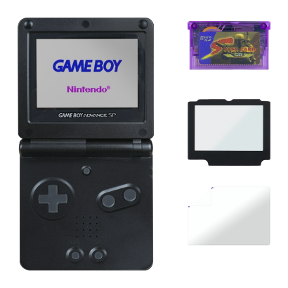 Набір Консоль Nintendo Game Boy Advance SP AGS-001 Black Б/У  + Скло Консолі RMC Trans Clear Новий + Флеш Картридж  Англійська Версія Новий + Захисна Плівка  Trans Clear Новий - Retromagaz