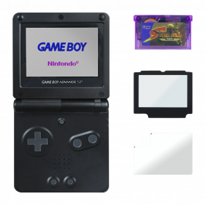 Набір Консоль Nintendo Game Boy Advance SP AGS-001 Black Б/У  + Скло Консолі RMC Trans Clear Новий + Флеш Картридж  Англійська Версія Новий + Захисна Плівка  Trans Clear Новий - Retromagaz