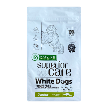 Сухой Корм Nature's Protection для Собак Nature's Protection Superior Care White Dogs Grain Free Junior Small&Mini Breeds Белая Рыба 1,5kg - Retromagaz