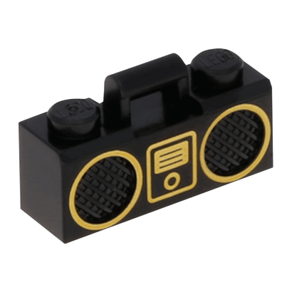 Искусство Lego Radio Boom Box with Bar Handle with Gold Digital Music Player 93221pb04 6196647 Black Б/У - Retromagaz