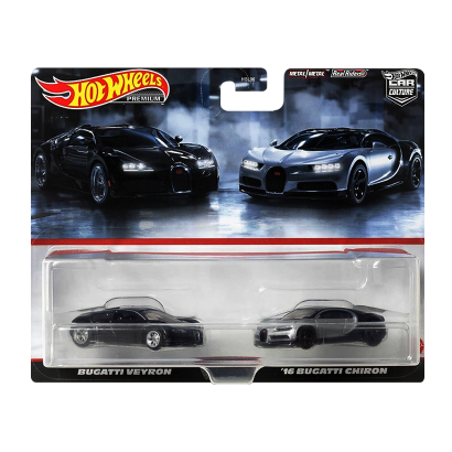 Машинка Premium Hot Wheels 2шт Bugatti Veyron / '16 Chiron 2-Packs 1:64 HKF52 Black - Retromagaz