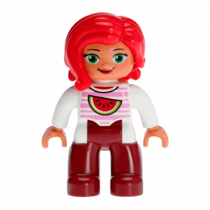 Фигурка Lego Girl Dark Red Legs White Top with Bright Pink Stripes and Watermelon Pattern Green Eyes Red Hair Duplo 47394pb226 1 Б/У