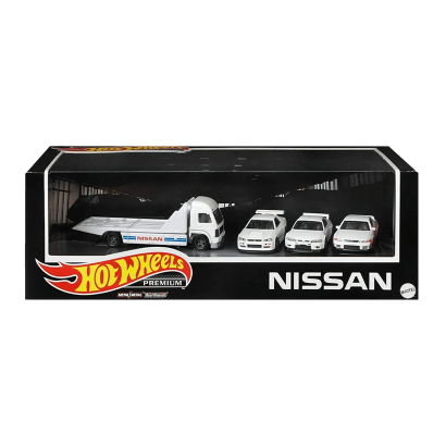 Машинка Premium Hot Wheels 4шт Nissan Skyline GT-R (BNR32) / (BCNR33) / (BNR34) / Retro Rig Diorama 1:64 GRN86 White - Retromagaz