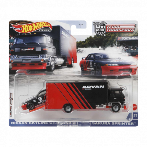 Машинка Premium Hot Wheels 2шт Nissan Skyline GT-R (BNR32) и Транспортер Sakura Sprinter Advan Team Transport 1:64 GRK55 Red