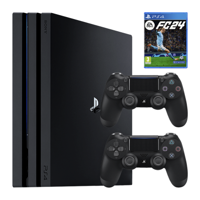 Набор Консоль Sony PlayStation 4 Pro CUH-70-71xx 1TB Black Б/У  + Игра EA Sports FC 24 Русская Озвучка + Геймпад Беспроводной DualShock 4 Version 2 - Retromagaz