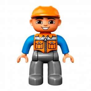 Фигурка Lego Boy Dark Bluish Grey Legs Orange Vest Duplo 47394pb156a Б/У - Retromagaz