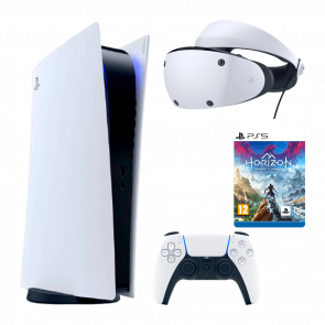 Набор Консоль Sony PlayStation 5 Digital Edition 825GB White Новый + Очки Виртуальной Реальности Проводной VR2 + Игра Horizon Call of the Mountain Русские Субтитры Digital Code