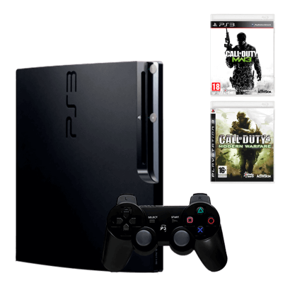 Набір Консоль Sony PlayStation 3 Slim 320GB Black Б/У + Гра Call of Duty Modern Warfare 3 Англійська Версія + Гра Call of Duty 4 Modern Warfare Англійська Версія - Retromagaz