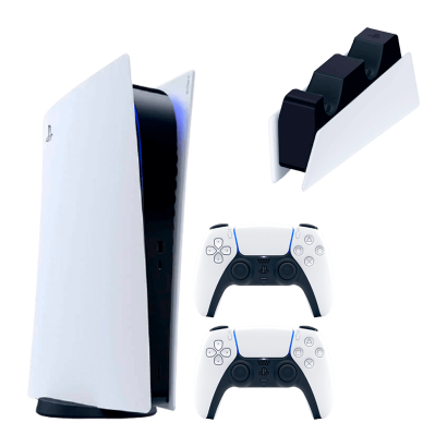 Набор Консоль Sony PlayStation 5 Digital Edition 825GB White Новый + Зарядное Устройство Проводной DualSense + Геймпад Беспроводной DualSense - Retromagaz