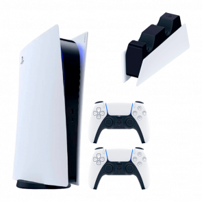 Набор Консоль Sony PlayStation 5 Digital Edition 825GB White Новый + Зарядное Устройство Проводной DualSense + Геймпад Беспроводной DualSense