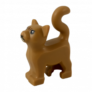 Фигурка Lego Земля Cat Standing with Black Eyes Tan Chin Reddish Brown Stripes on Forehead and Nougat Nose Pattern Animals 13786pb04 Medium Nougat Б/У - Retromagaz