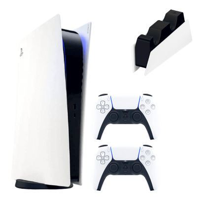 Набор Консоль Sony PlayStation 5 Digital Edition 825GB White Б/У  + Геймпад Беспроводной DualSense + Зарядное Устройство Проводной для DualSense - Retromagaz