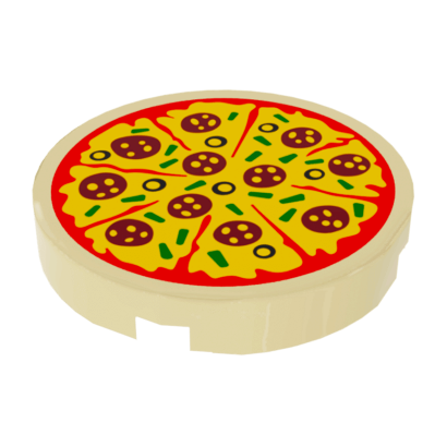 Плитка Lego Кругла Декоративна 2шт Bottom Stud Holder with Pizza Pepperoni and Olive 2 x 2 14769pb160 6174830 Tan Б/У - Retromagaz