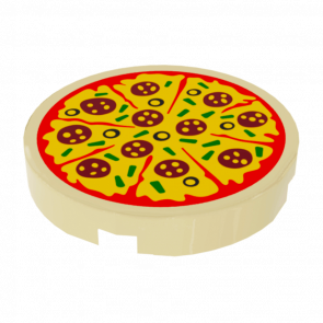 Плитка Lego Кругла Декоративна 2шт Bottom Stud Holder with Pizza Pepperoni and Olive 2 x 2 14769pb160 6174830 Tan Б/У