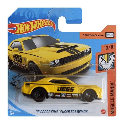 Машинка Базовая Hot Wheels '18 Dodge Challenger SRT Demon Muscle Mania 1:64 GHD04 Yellow - Retromagaz