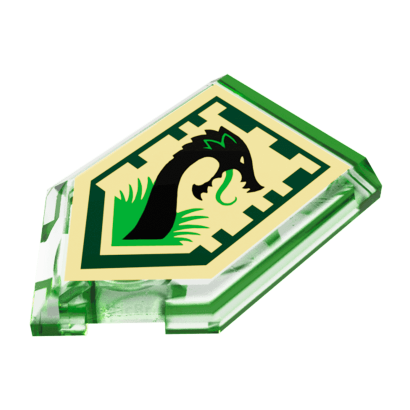 Плитка Lego Модифікована Декоративна 4шт Pentagonal Nexo Power Shield Jungle Dragon 2 x 3 22385pb012 6133304 6245472 Trans-Bright Green Б/У - Retromagaz