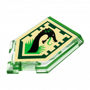 Плитка Lego Модифікована Декоративна 4шт Pentagonal Nexo Power Shield Jungle Dragon 2 x 3 22385pb012 6133304 6245472 Trans-Bright Green Б/У