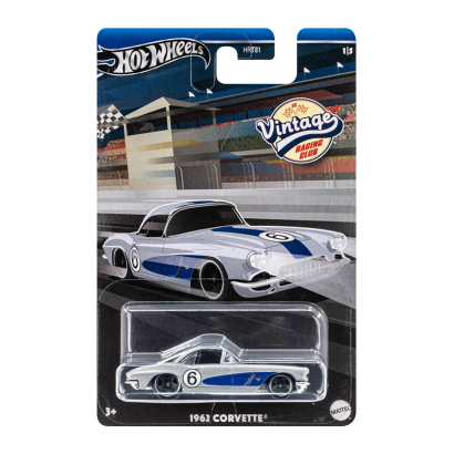 Тематическая Машинка Hot Wheels 1962 Corvette Vintage Racing Club 1:64 HRT81/HRV06 Grey - Retromagaz