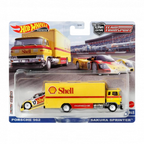 Машинка Premium Hot Wheels 2шт Porsche 962 та Транспортер Sakura Sprinter Shell Team Transport 1:64 FLF56/HCR34 Yellow