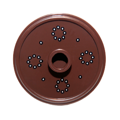 Оружие Lego Щит Round with Stud and Ring Around Edge with Silver Dots Pattern 91884pb002 4652801 Dark Brown Б/У - Retromagaz