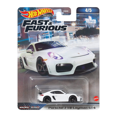 Машинка Premium Hot Wheels Porsche 718 Cayman GT4 Fast & Furious 1:64 HKD20 White - Retromagaz