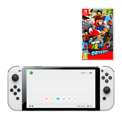 Набір Консоль Nintendo Switch OLED Model HEG-001 64GB White Новий + Гра Super Mario Odyssey Російські Субтитри - Retromagaz