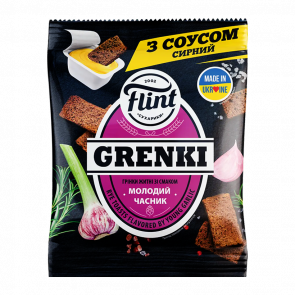 Сухарики Flint Ржаные Гренки со Вкусом Чеснока с Соусом 60g - Retromagaz