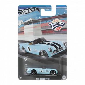 Тематическая Машинка Hot Wheels 1955 Corvette Vintage Racing Club 1:64 HRT81/HRV01 Blue - Retromagaz